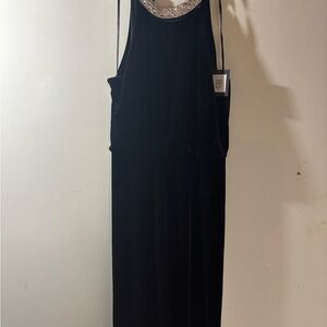 MARINA Black Velvet Maxi Dress with Jeweled Collar